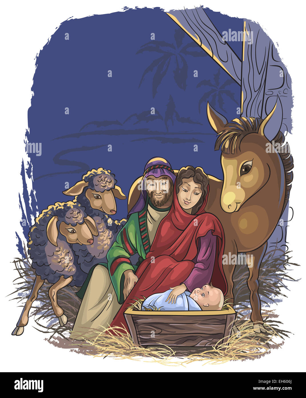 Crèche de Noël avec la Sainte Famille. Histoire Biblique de la naissance de Jésus Photo Stock 