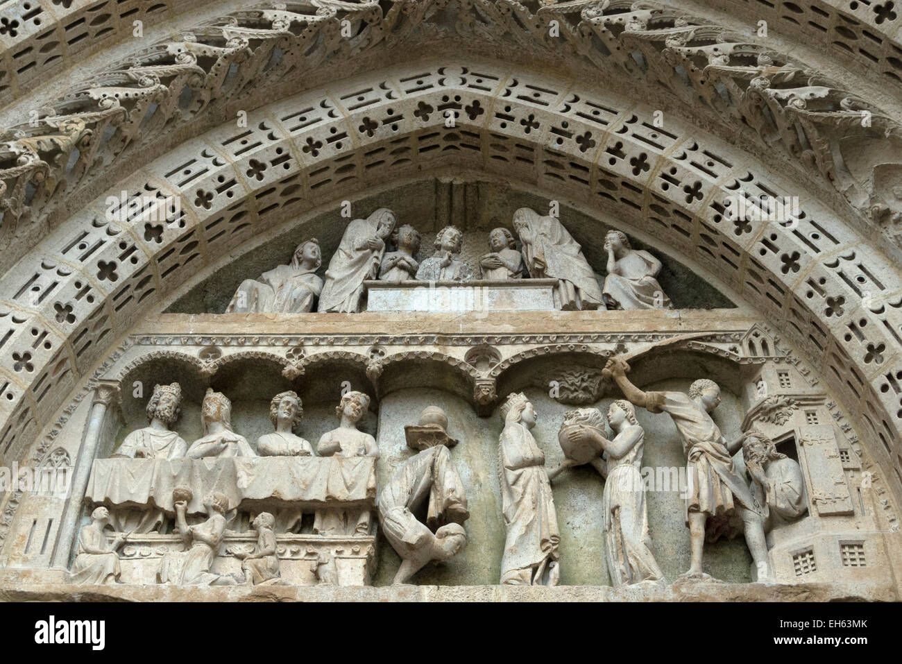 Porte Saint-Jean, la Cathédrale de Rouen, 12ème siècle tympan montrant le martyre de saint Jean Baptiste Banque D'Images