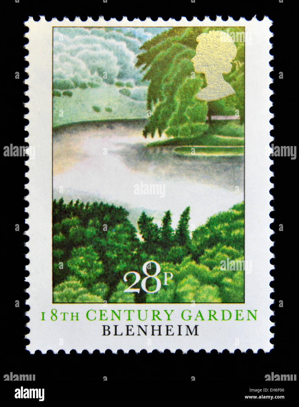Timbre-poste. La Grande-Bretagne. La reine Elizabeth II. 1983. Jardins britanniques. 18th.Century Garden, Blenheim. 28p. Banque D'Images