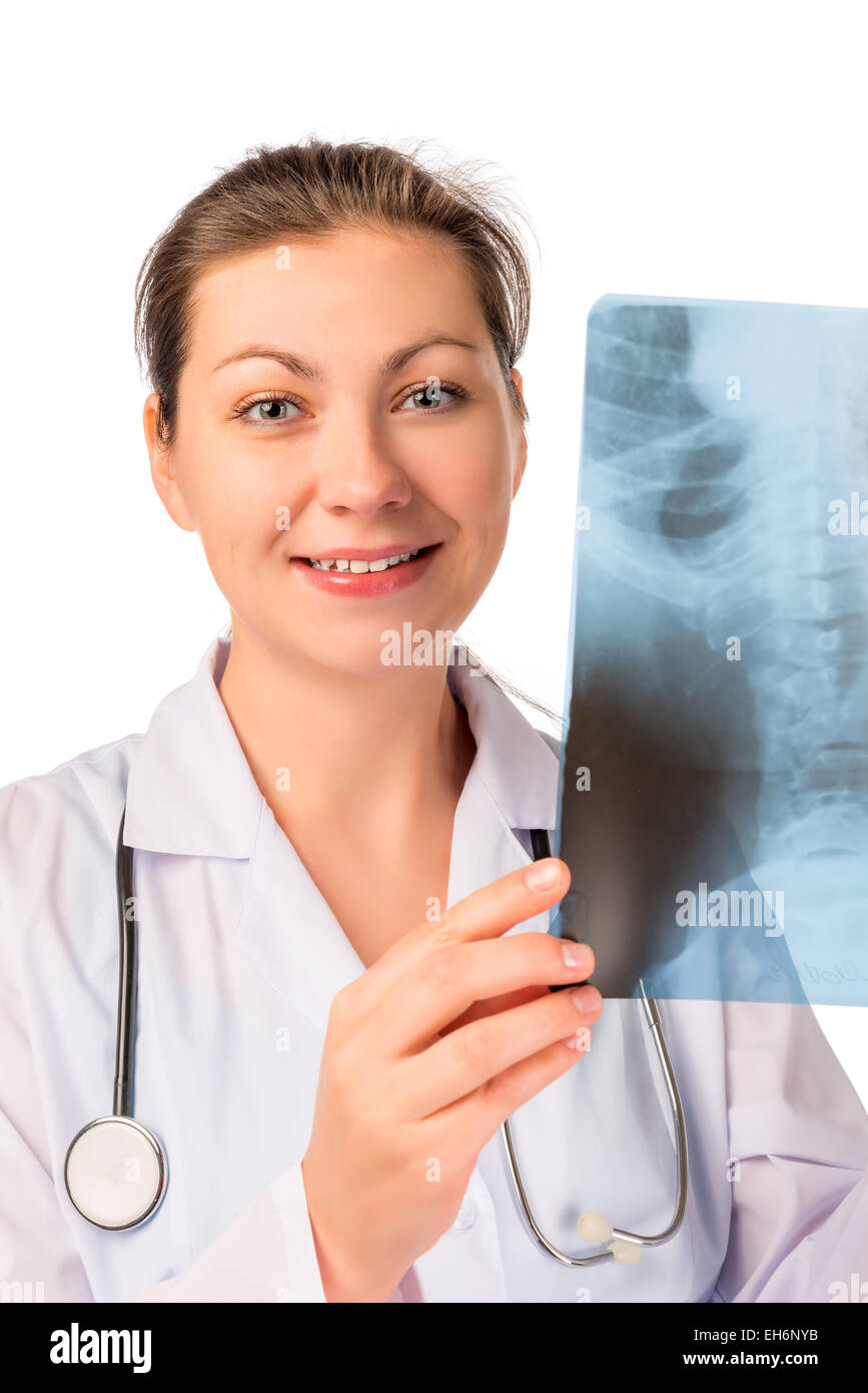 Smiling doctor radiologue avec un X-ray in hands Banque D'Images