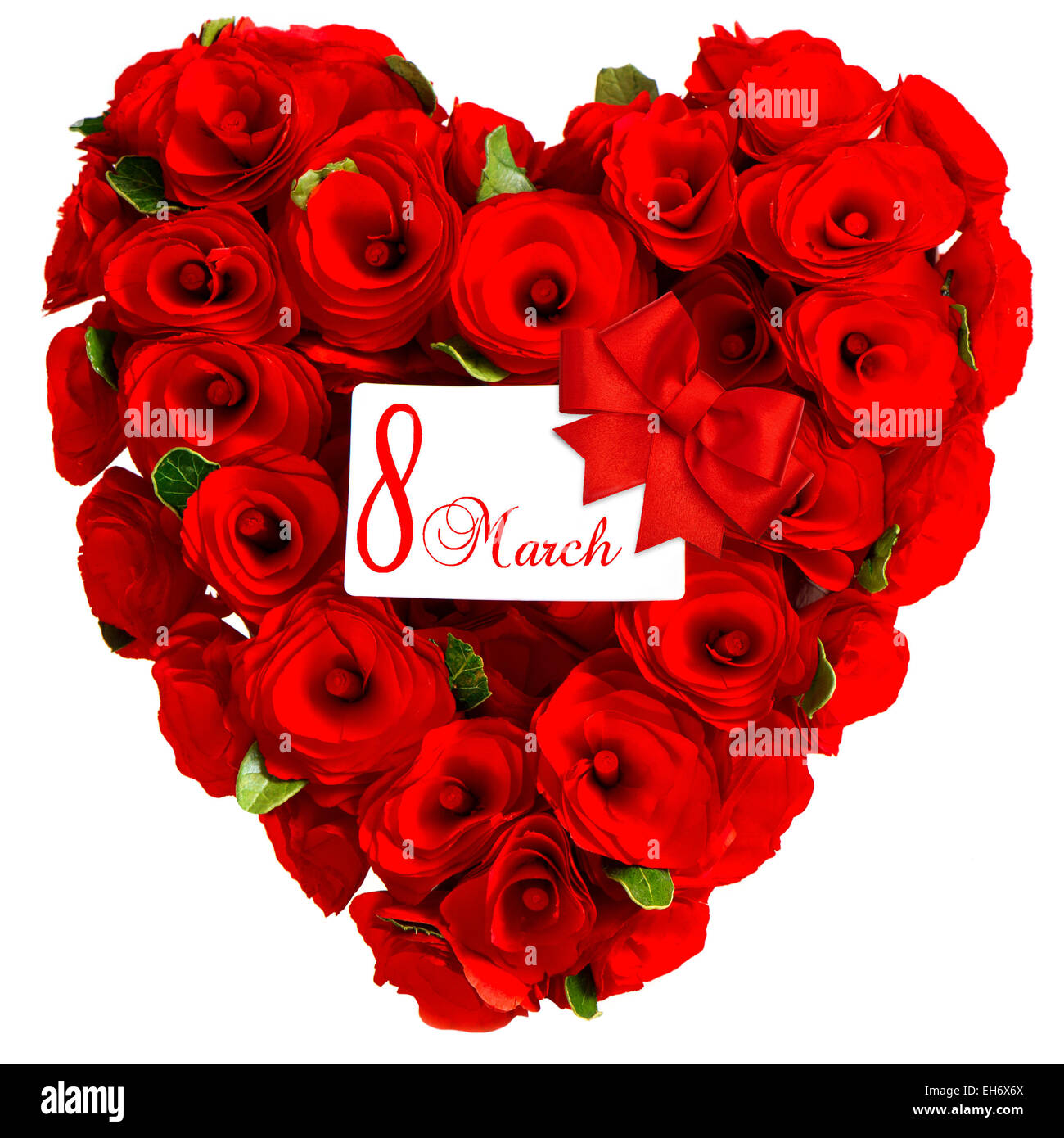 Coeur de fleurs rose rouge avec carte blanche avec l'exemple de texte 8  mars Photo Stock - Alamy