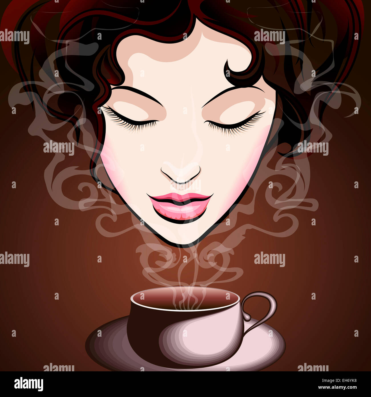 Belle jeune femme savourer une tasse de café Banque D'Images