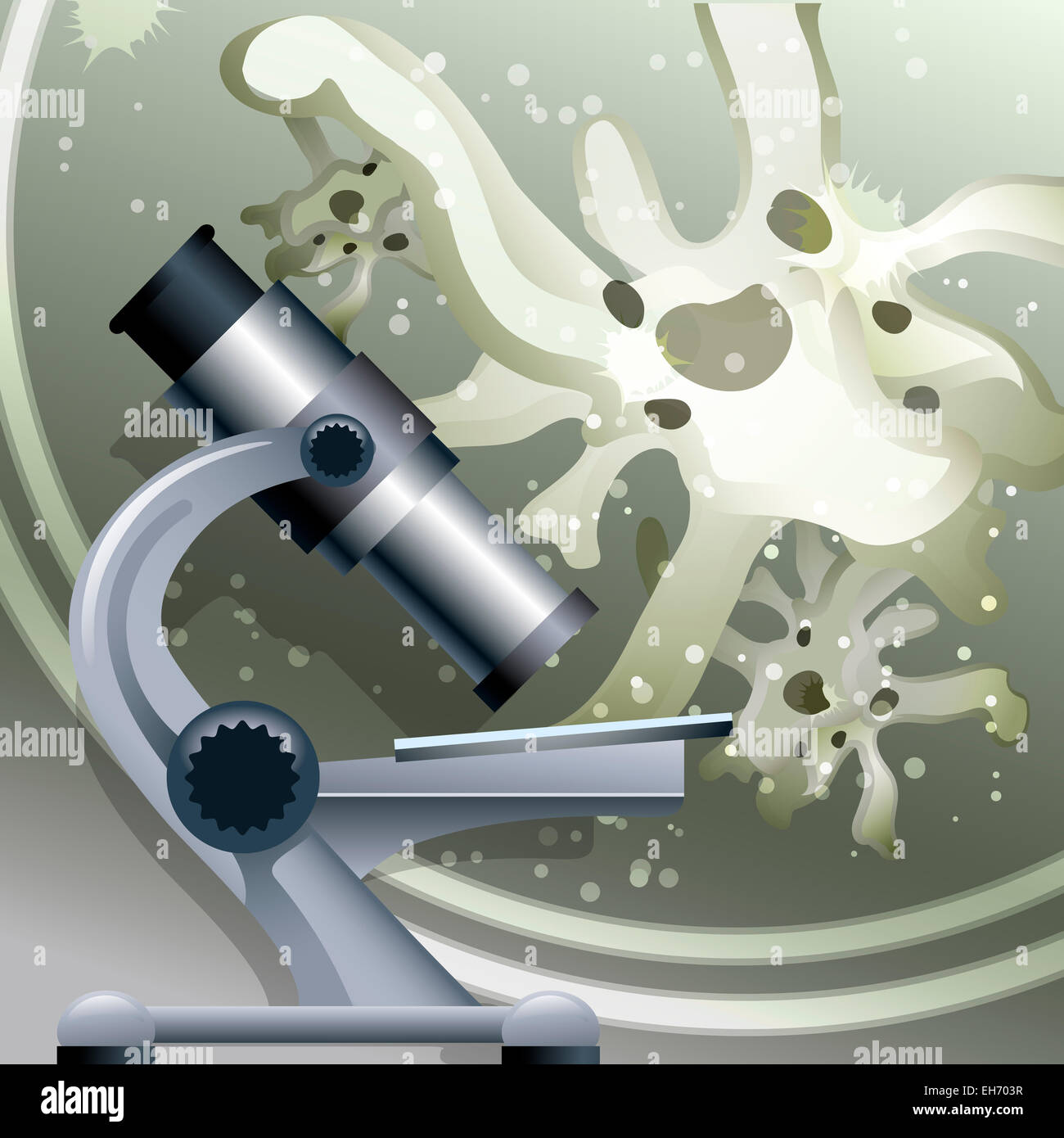 Illustration avec microscope optique contre les amibes tube sous la loupe Banque D'Images