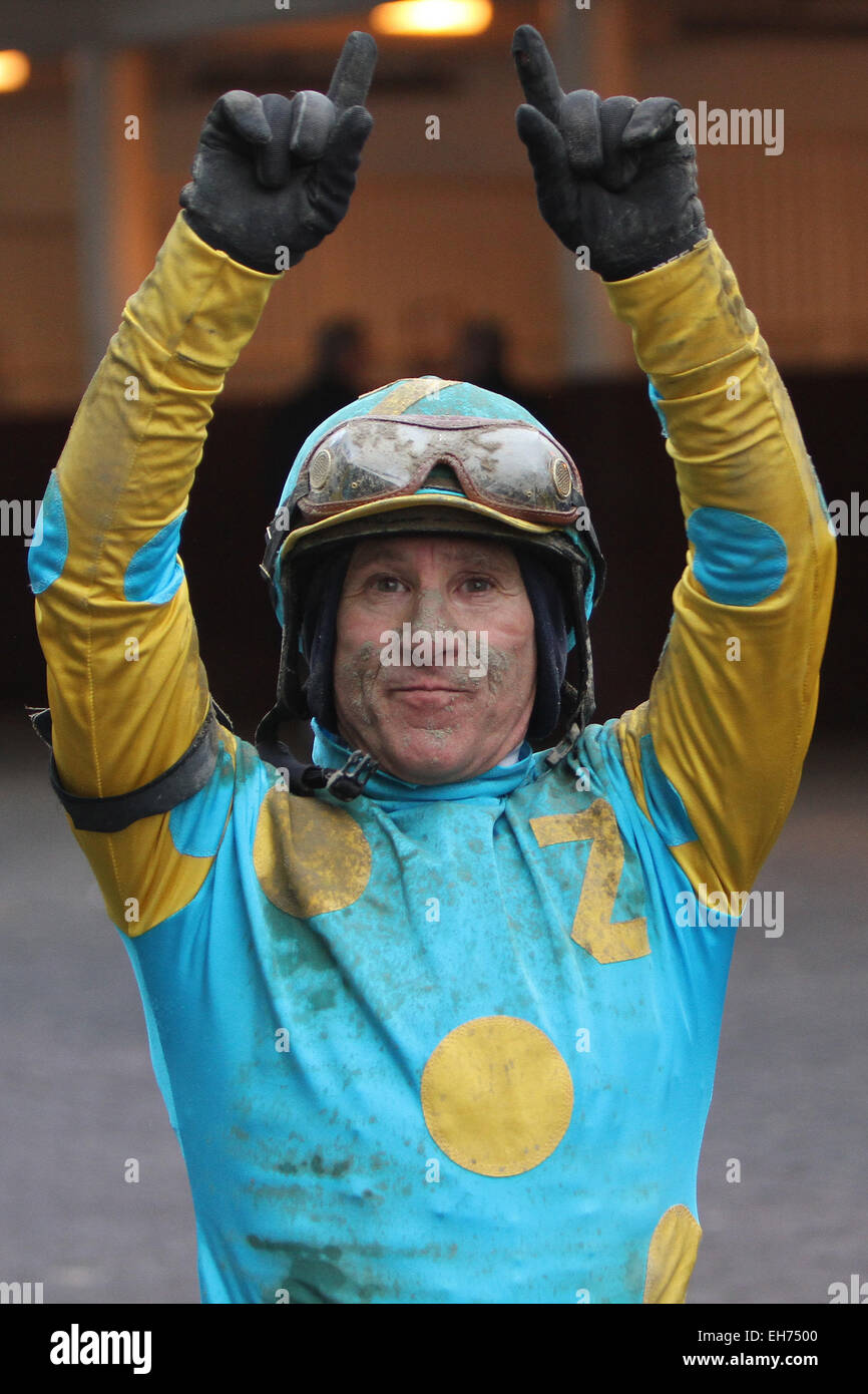 La Jamaïque, New York, USA. 7 mars, 2015. 7 mars 2015 : El Kabeir avec C.C. Lopez remporte la 63e marche de la classe III Gotham Stakes pour 3 ans, dépassant de 1 à 1/16 km hippodrome Aqueduct. Formateur : John Terranova. Propriétaire : Zayat d'équitation. Sue Kawczynski/ESW/CSM/Alamy Live News Banque D'Images