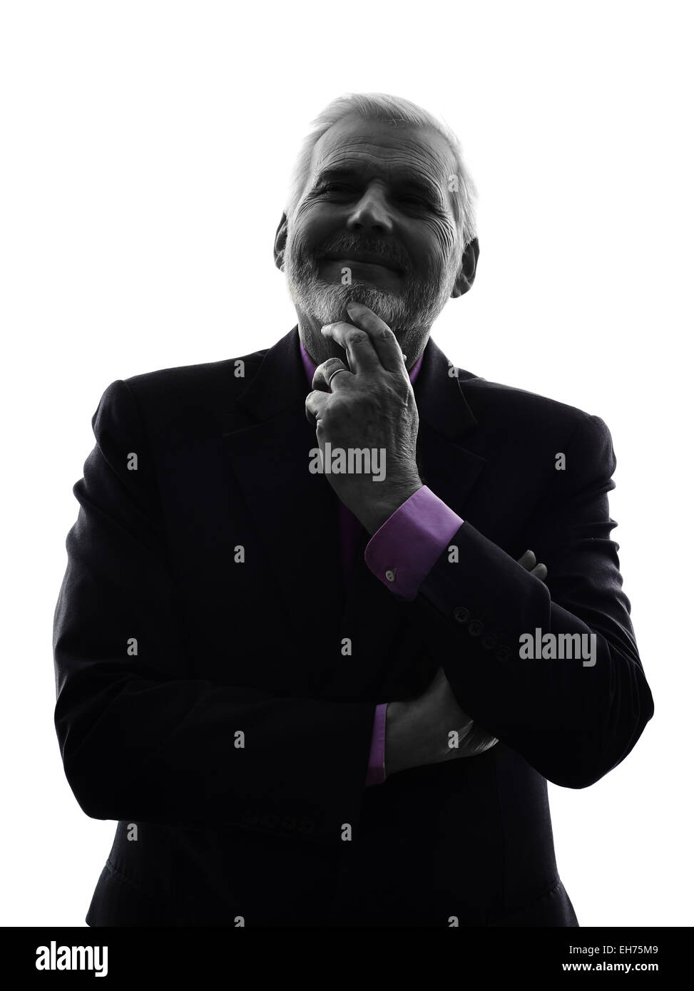 Un homme d'affaires Senior de race blanche Silhouette Fond blanc Banque D'Images