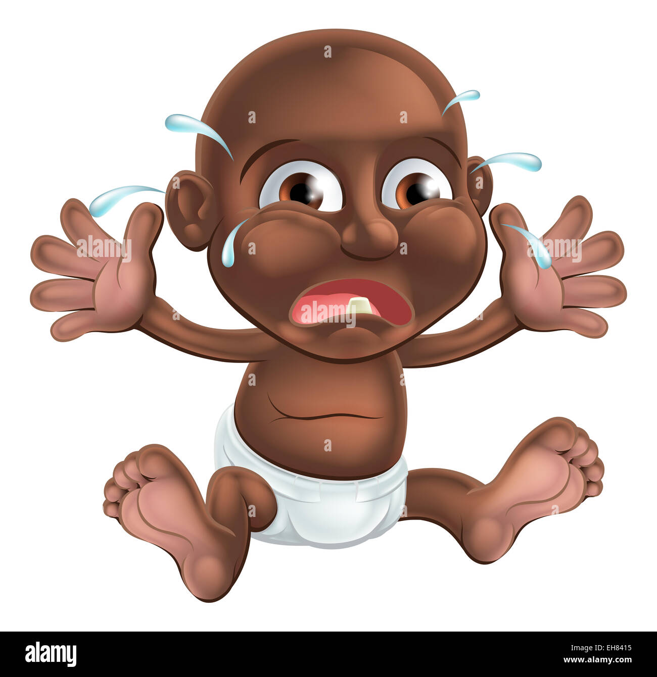 Une malheureuse pleurer bébé cartoon, dentition probablement car il a une dent montrant Banque D'Images