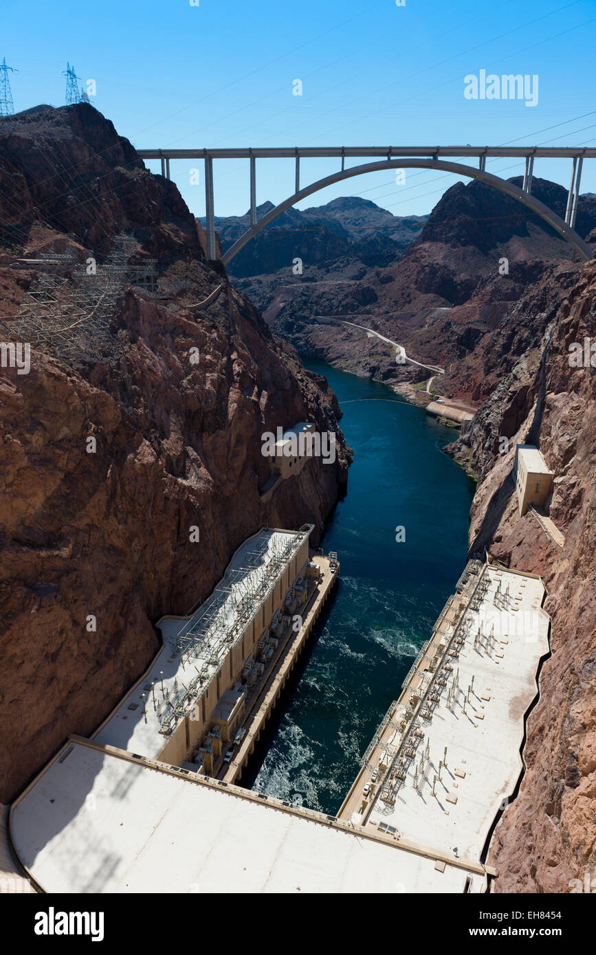 Le Barrage Hoover, pont et Rivière Colorado, Nevada, Arizona, USA Banque D'Images