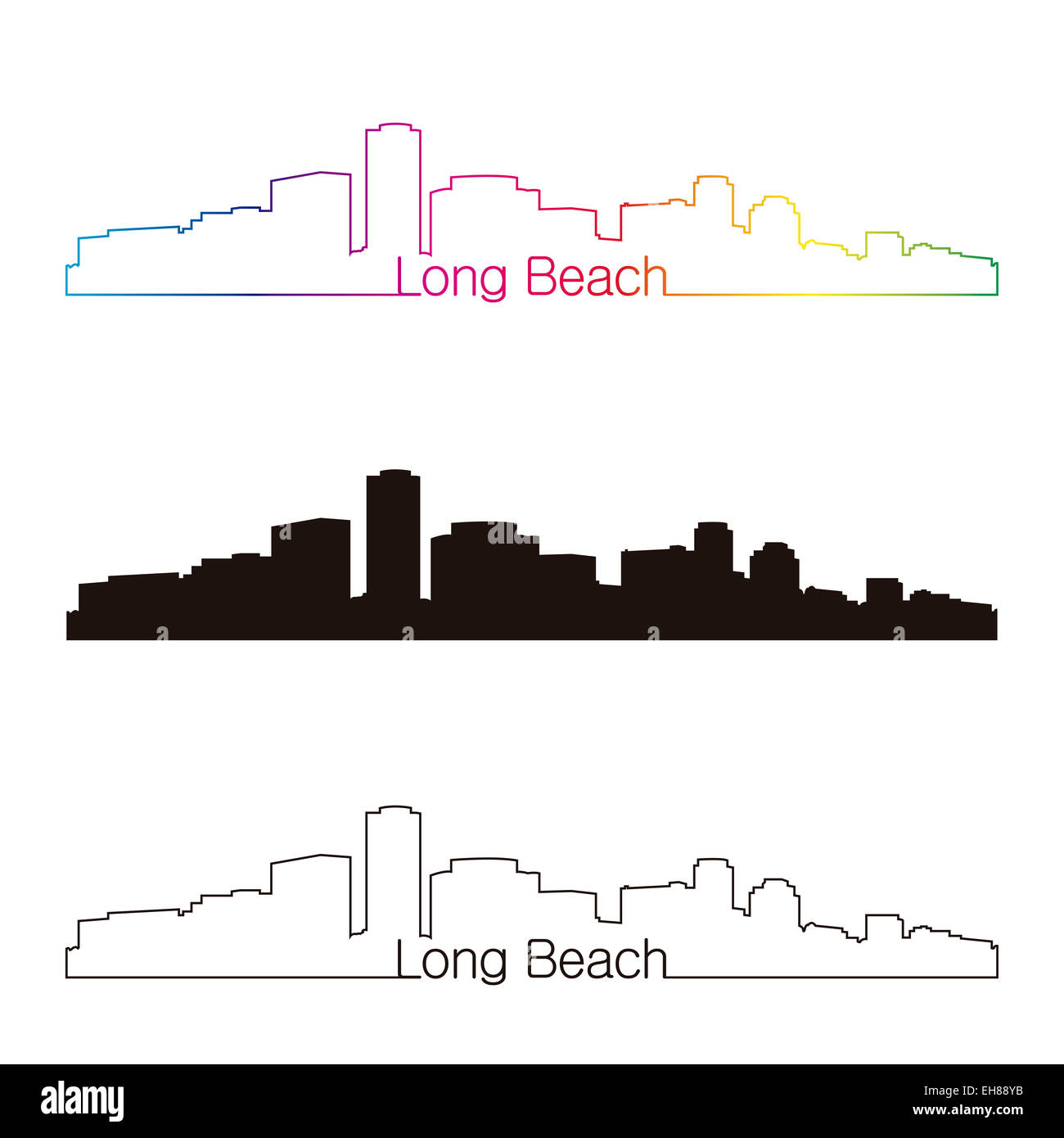 Long Beach skyline style linéaire avec rainbow Banque D'Images