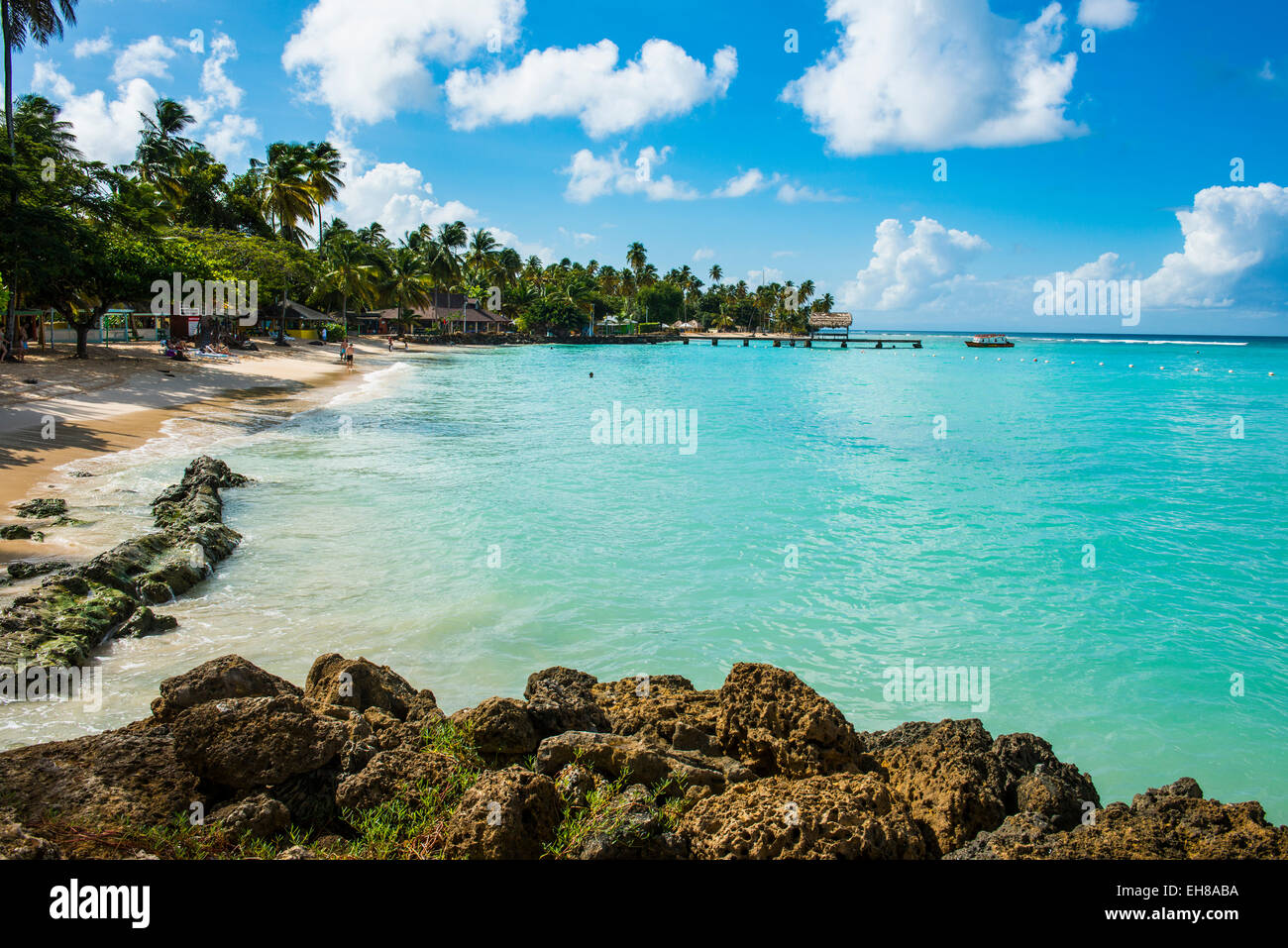 Plage de sable fin et de palmiers de Pigeon Point, Tobago, Trinité-et-Tobago, Antilles, Caraïbes, Amérique Centrale Banque D'Images
