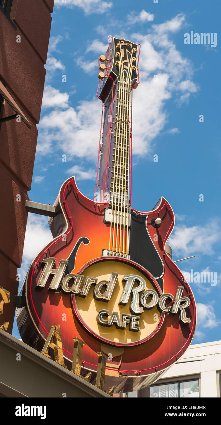 Hard Rock Cafe sign, Denver, Colorado, USA Banque D'Images
