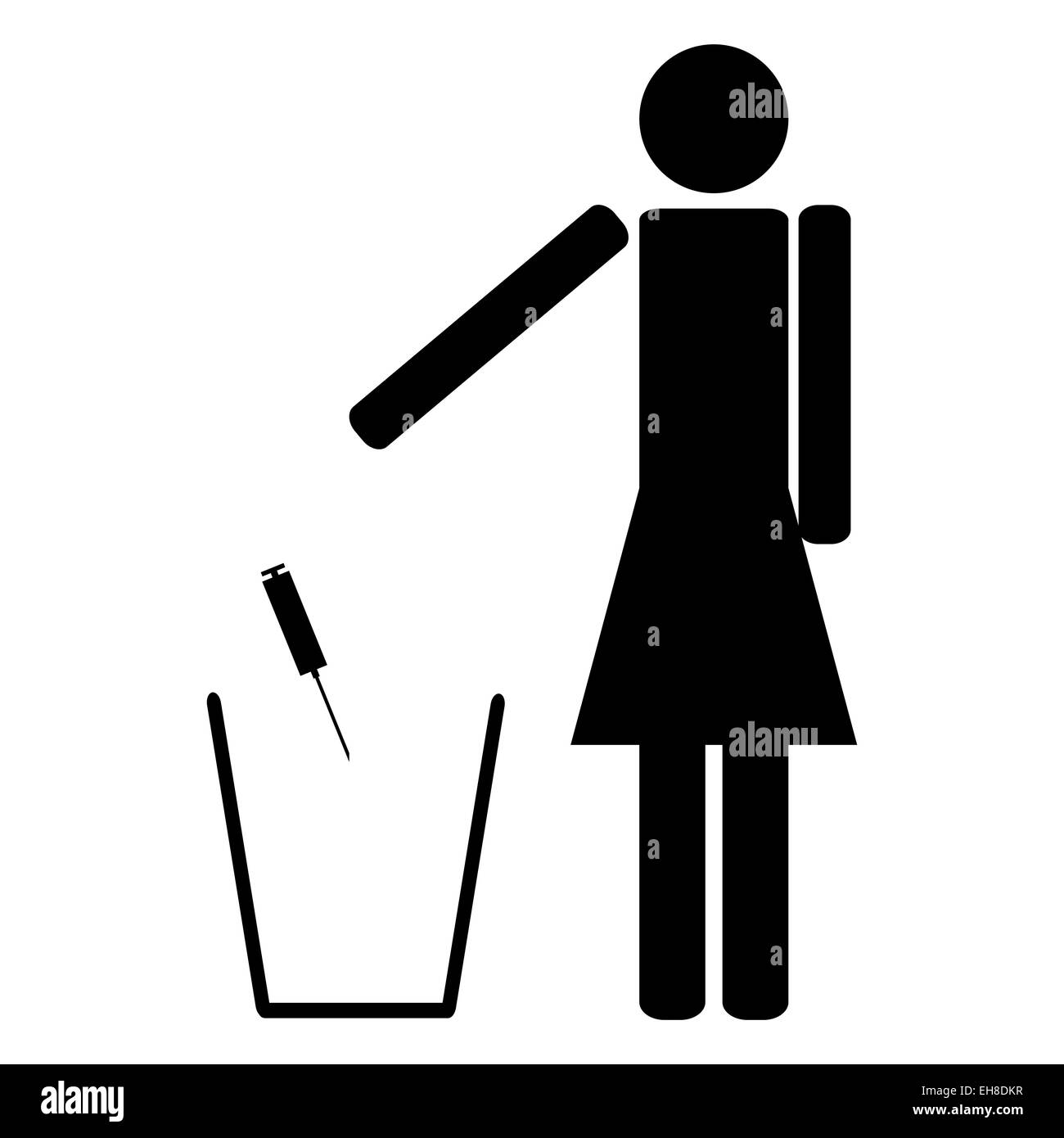 Femme jette une seringue de médicaments dans la corbeille Banque D'Images Femme jette une seringue de médicaments dans la corbeille Banque D'Images