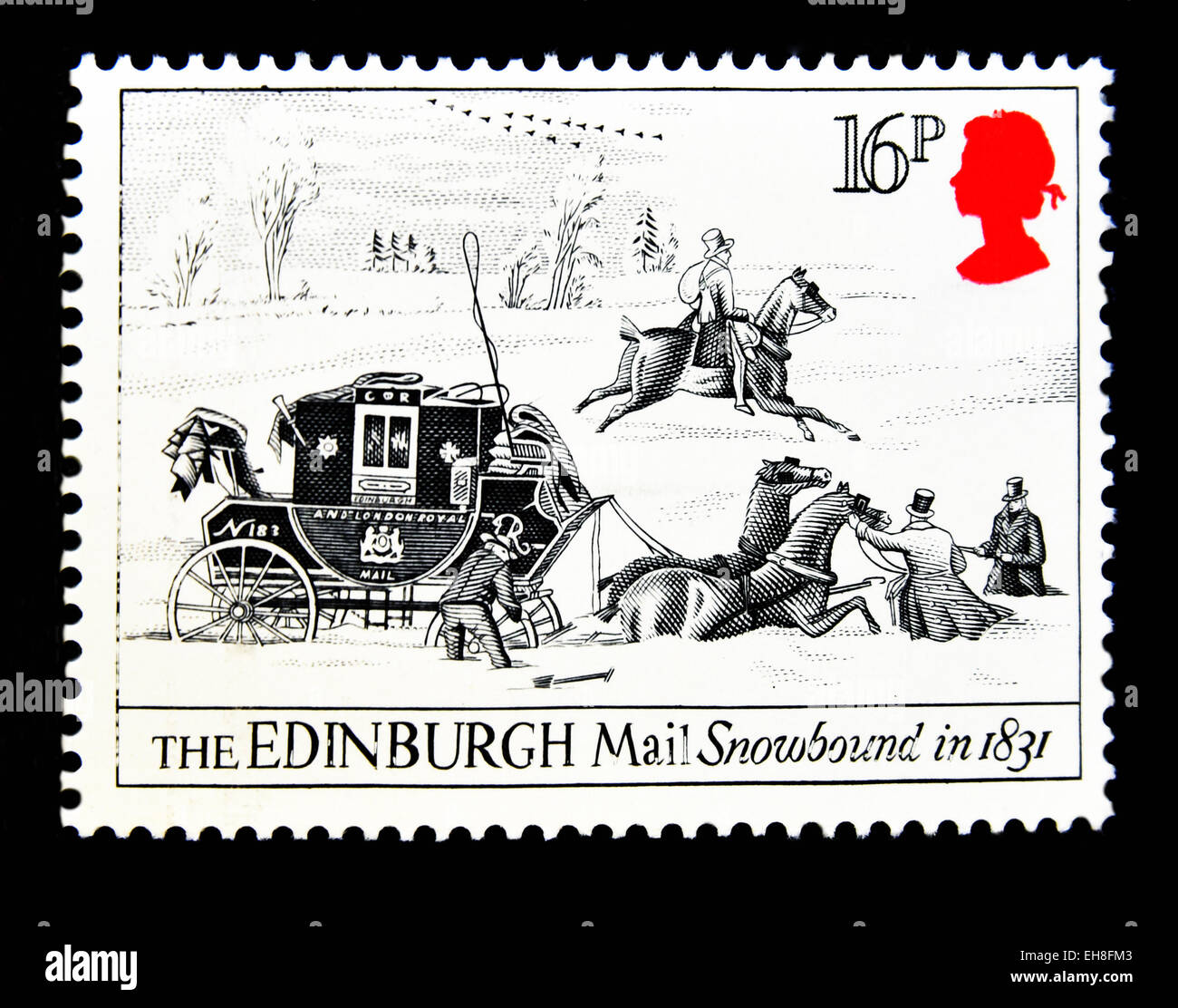 Timbre-poste. La Grande-Bretagne. La reine Elizabeth II. 1984. Bicentenaire de la première malle-poste Exécuter, baignoire et de Bristol à Londres. Banque D'Images