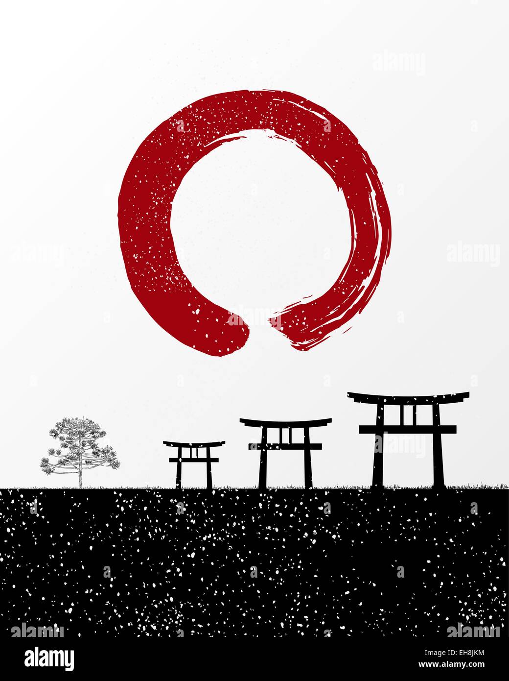 Coup de pinceau zen et le Japon illustration paysage. Fichier vectoriel EPS10 organisé en couches pour l'édition facile. Illustration de Vecteur