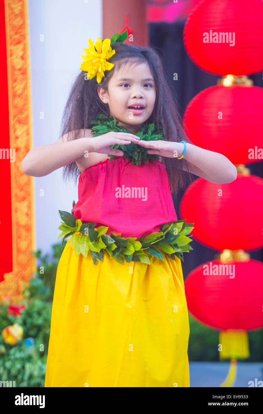 Danseur tahitien effectuer au Nouvel An chinois qui a eu lieu à Las Vegas Banque D'Images