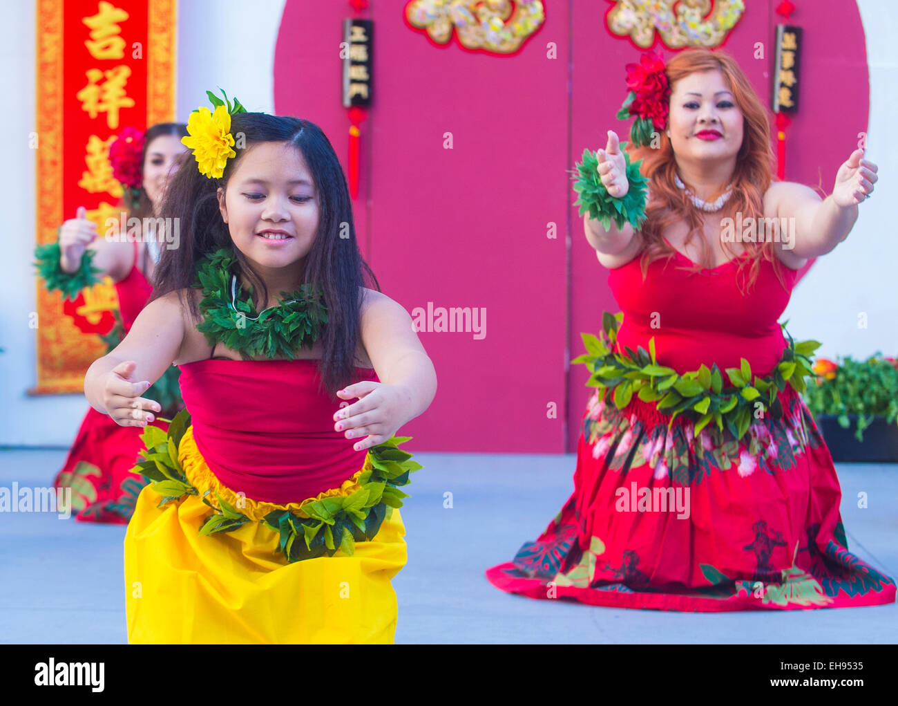 Les spectacles de danse folklorique Tahitienne au Nouvel An chinois qui a eu lieu à Las Vegas Banque D'Images