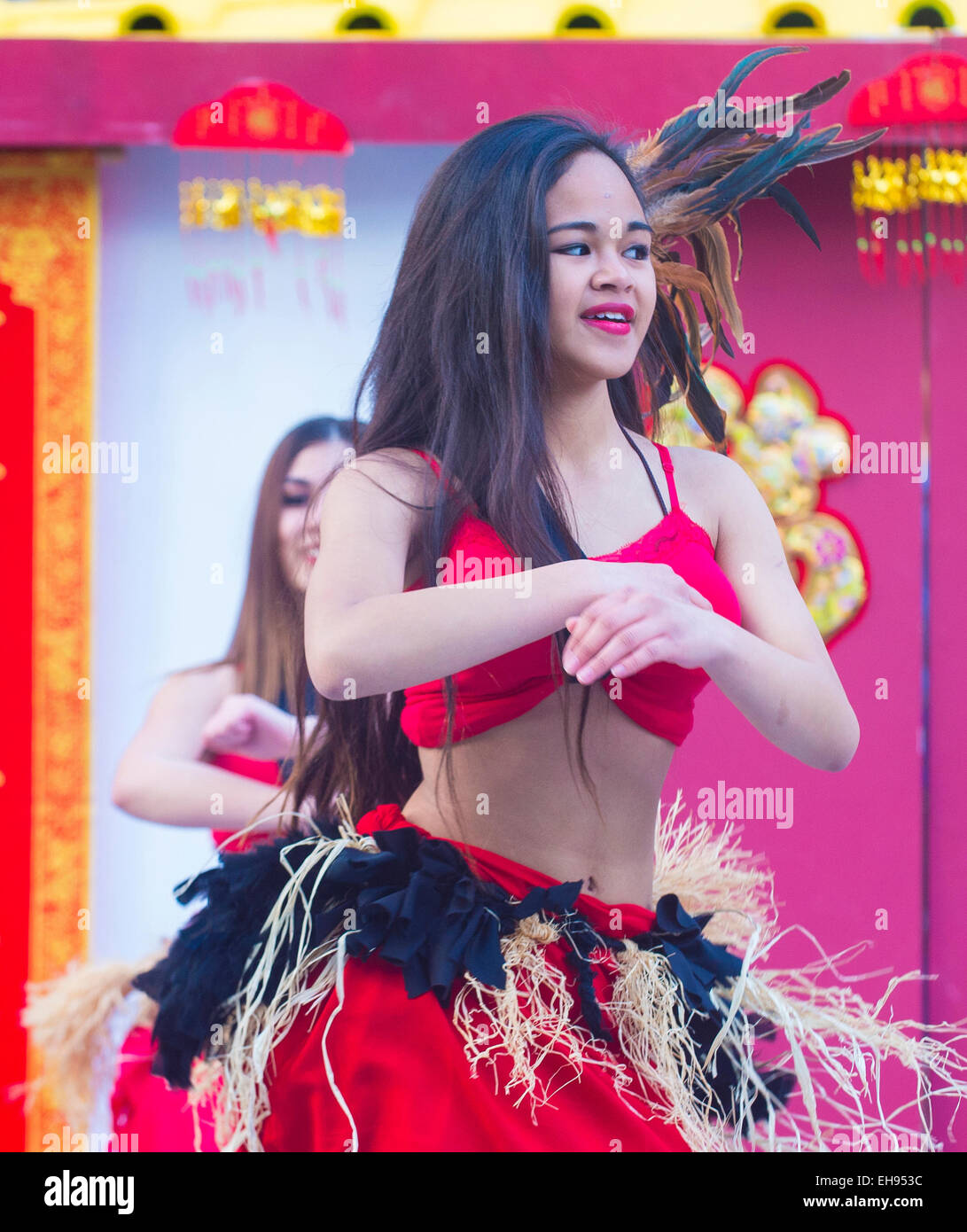 Les spectacles de danse folklorique Tahitienne au Nouvel An chinois qui a eu lieu à Las Vegas Banque D'Images