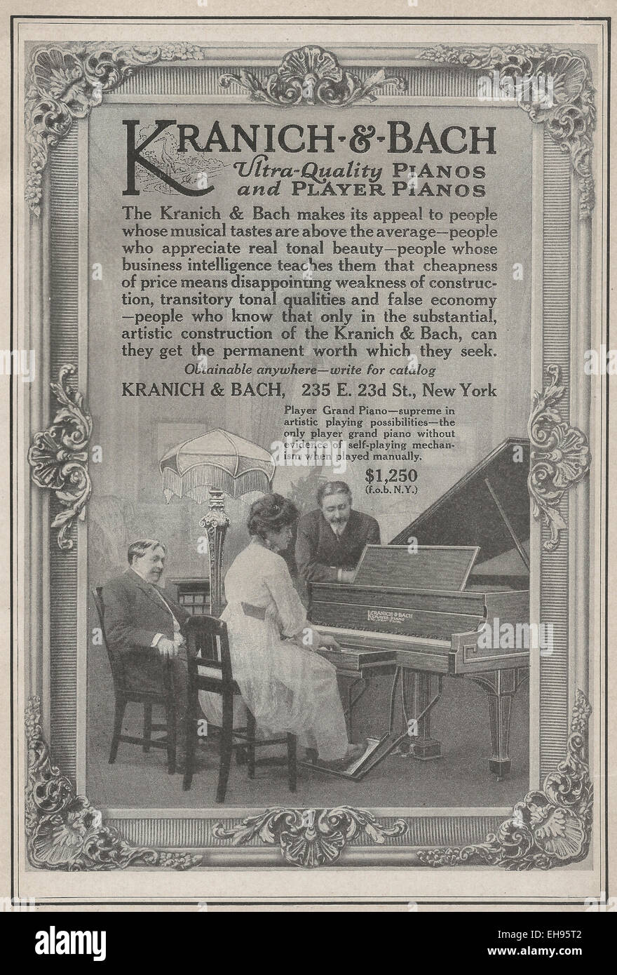 Kranich & Bach Pianos publicité 1916 Banque D'Images