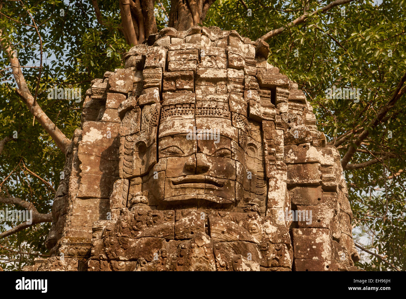 Stone face à Angkor Thom complex Banque D'Images