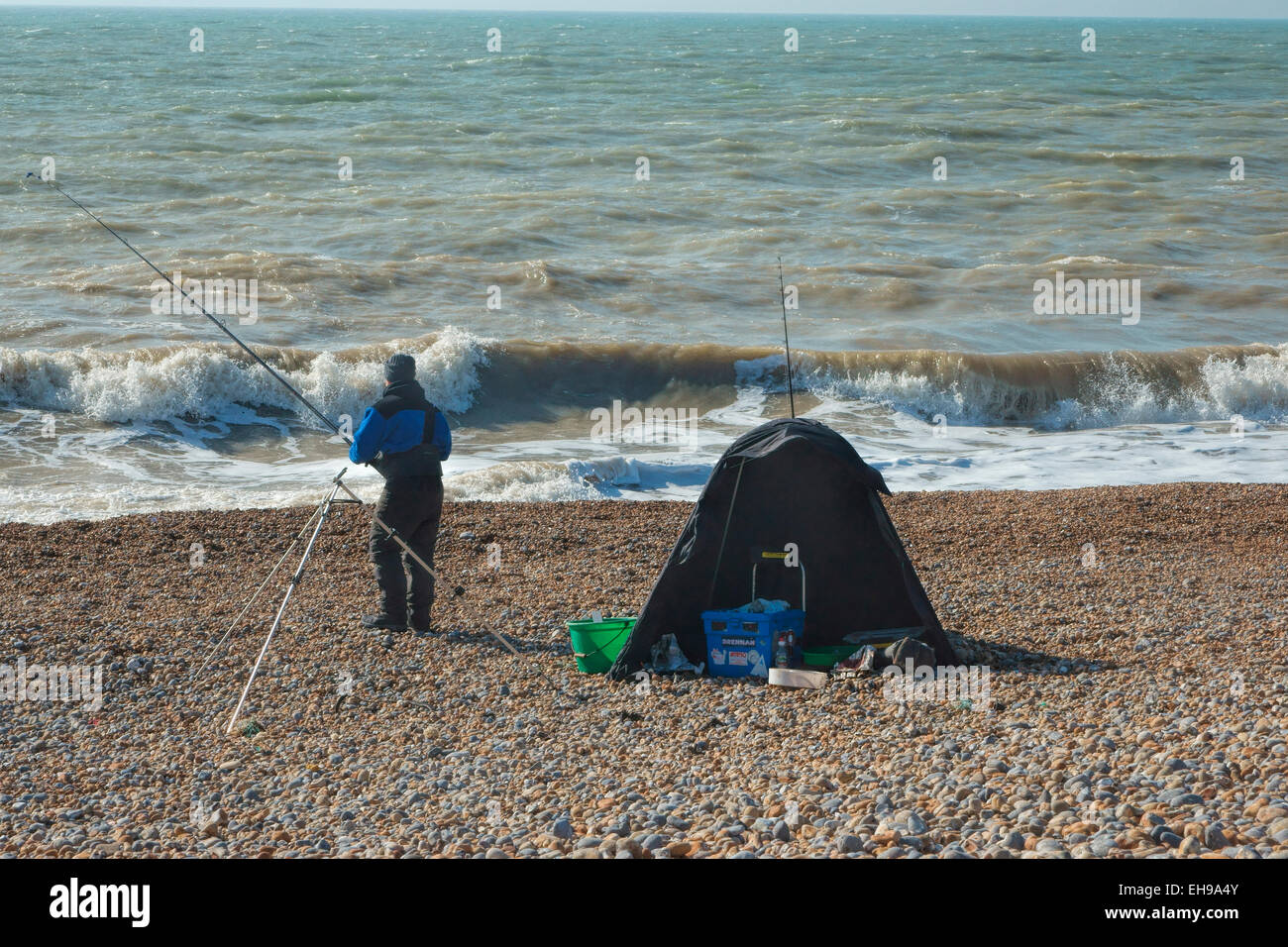 Concours de pêche en mer sur la plage d'Hastings, East Sussex, England, UK Banque D'Images