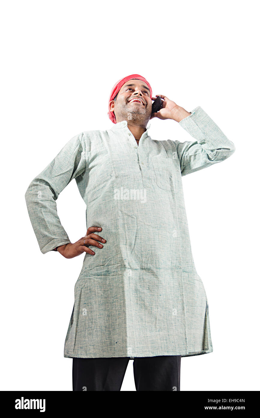 1 Rural indien man talking phone Banque D'Images