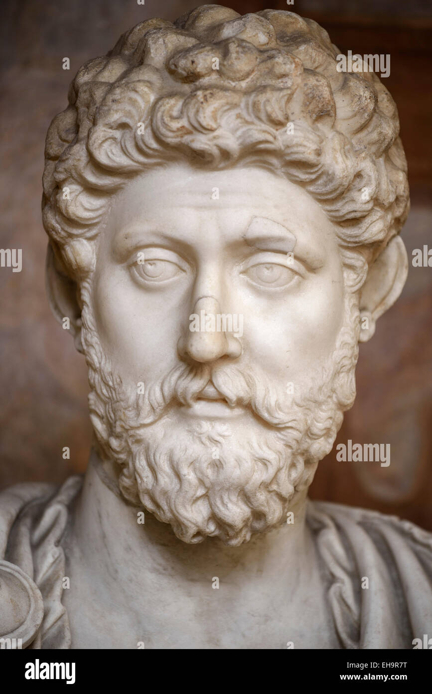 Rome. L'Italie. Portrait buste de l'empereur romain Marc Aurèle. Palazzo Altemps. Museo Nazionale Romano. Banque D'Images