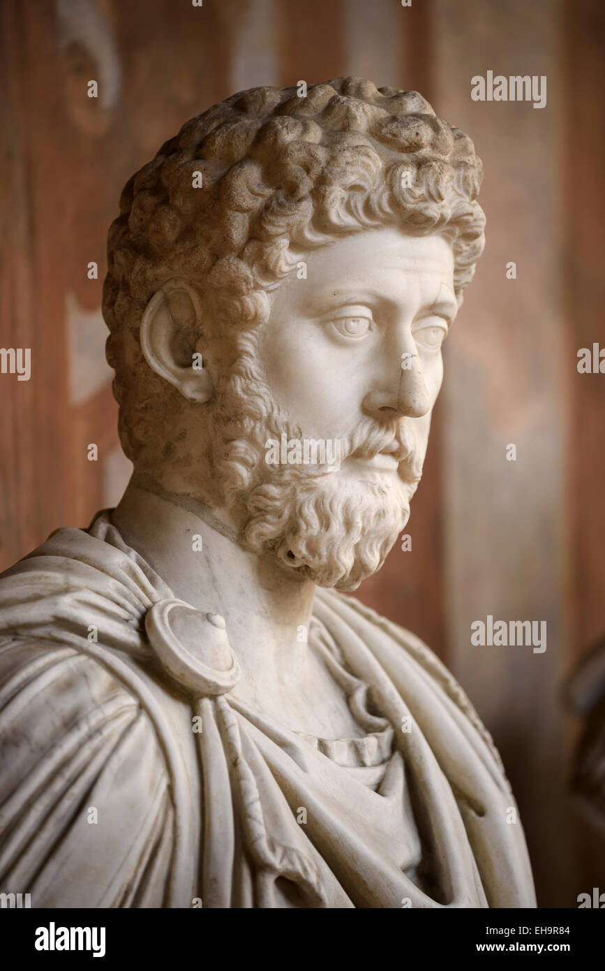 Rome. L'Italie. Portrait buste de l'empereur romain Marc Aurèle. Palazzo Altemps. Museo Nazionale Romano. Banque D'Images