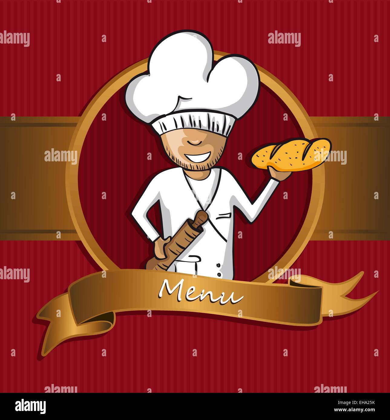 Chef boulanger caricature badge. Illustration pour la Main menu design. Fichier vecteur organisé en couches pour l'édition facile. Illustration de Vecteur