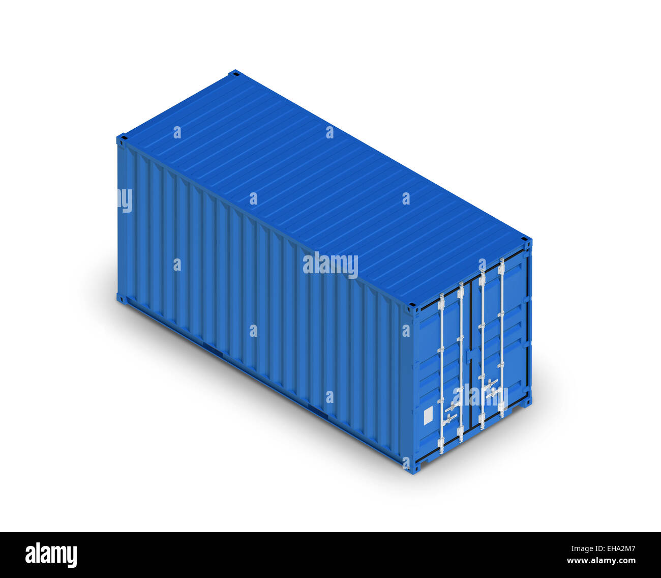 Blue metal freight shipping container isolé sur blanc, transport de fret industriel objet. Illustration 3D isométrique, proj Banque D'Images