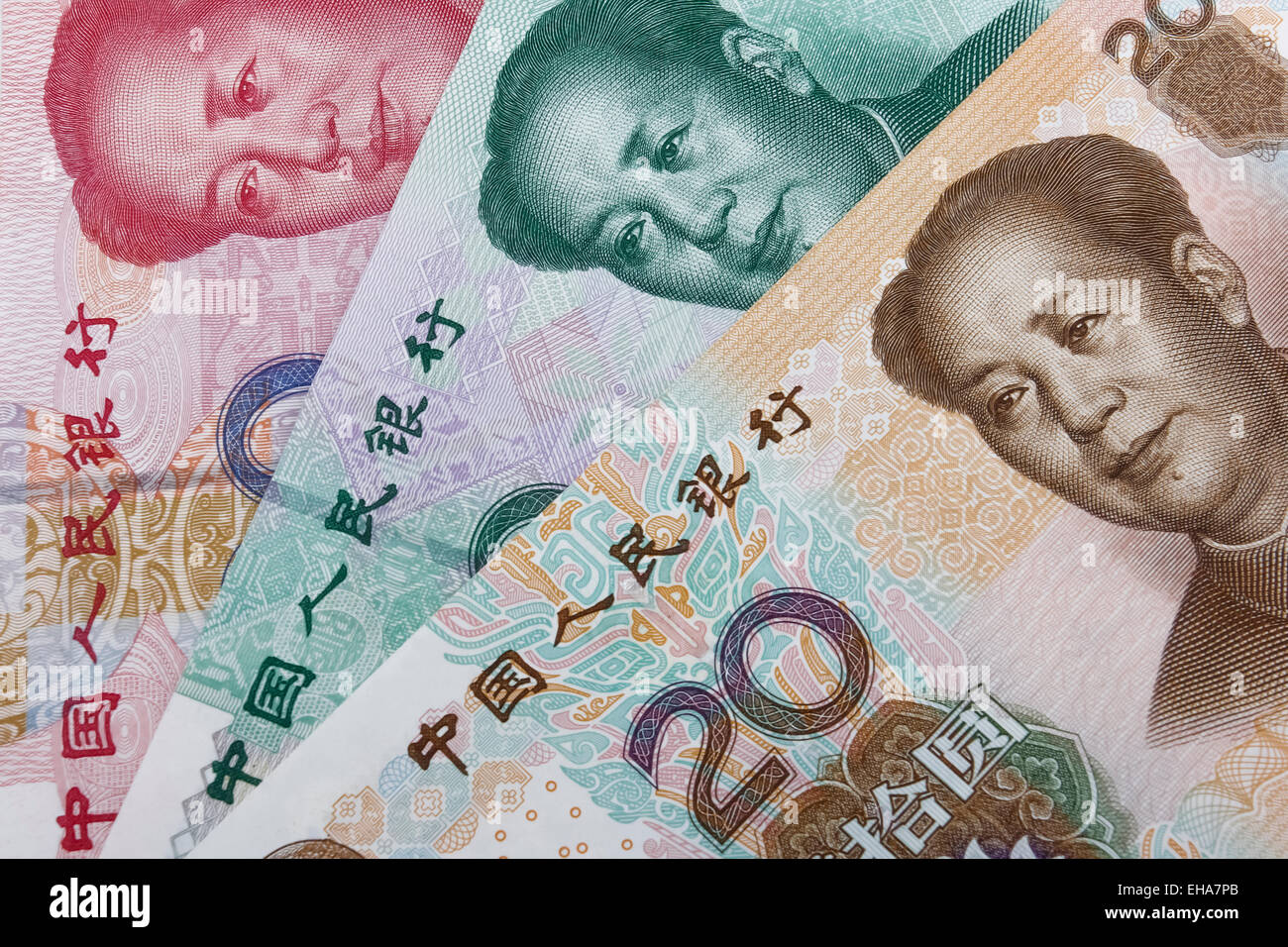 Argent chinois (RMB). 20, 50 et 100 RMB note. Banque D'Images