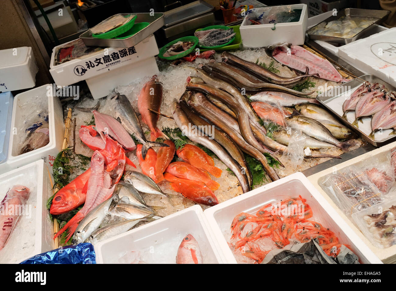 Poisson sur une échoppe de marché au Japon. Banque D'Images