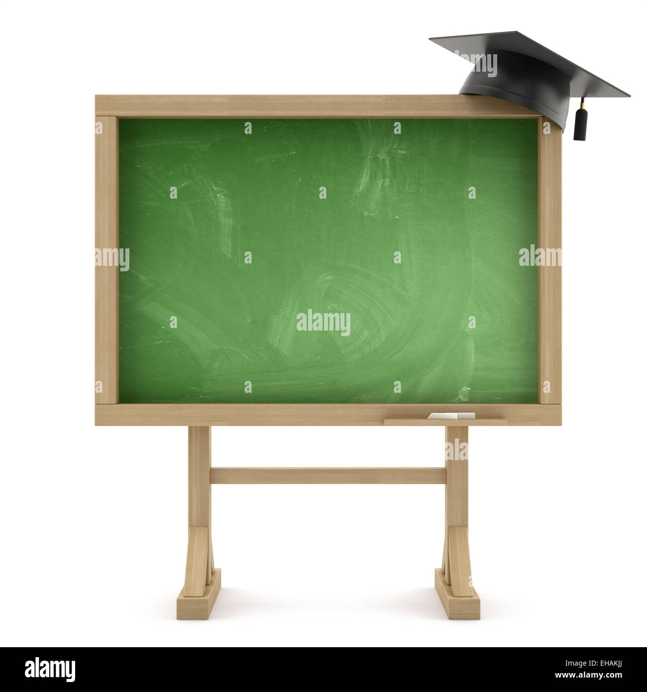 Le rendu 3D de l'école tableau noir avec graduation cap. Isplated sur fond blanc Banque D'Images