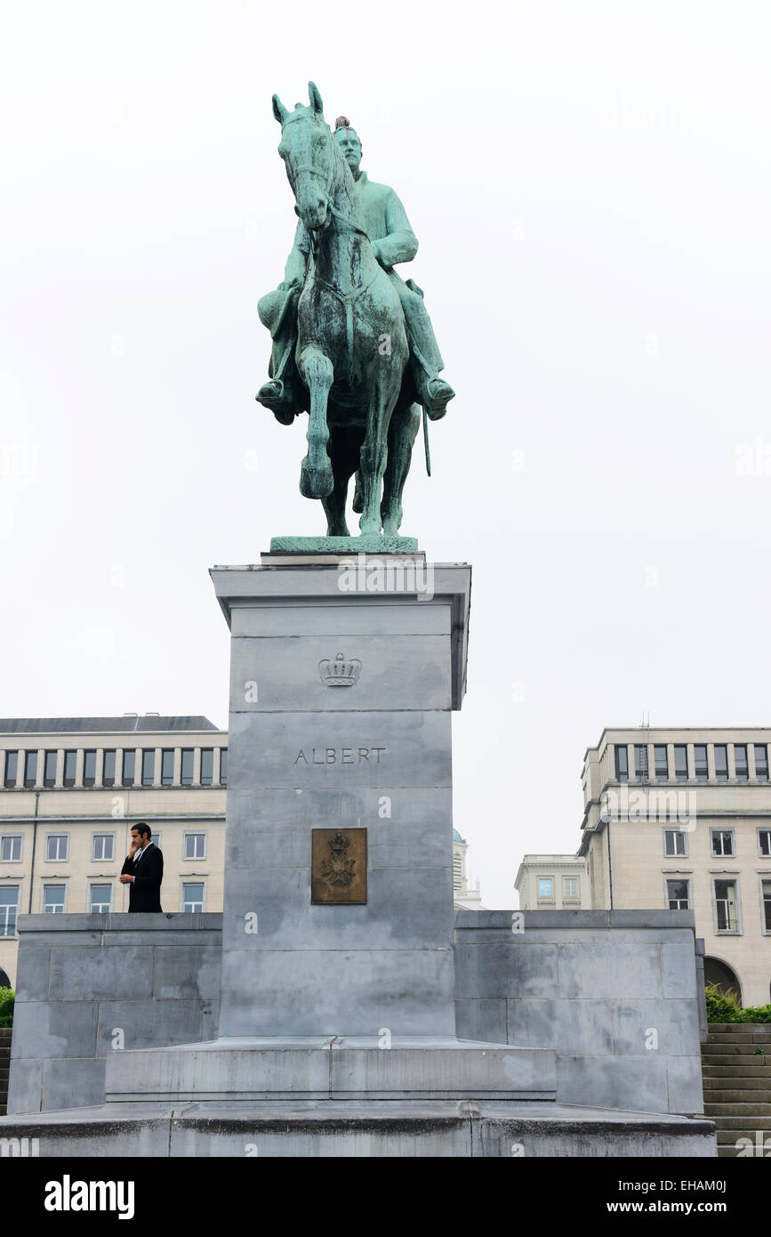 Statue équestre du roi Albert I, Mont des Arts, Albertine Square. Banque D'Images