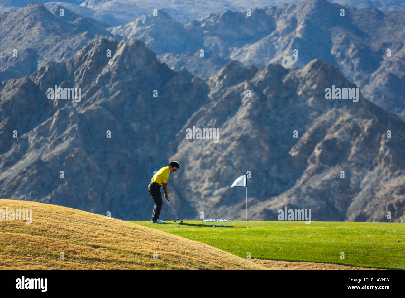 Les hommes jouent sur le terrain de golf Banque D'Images