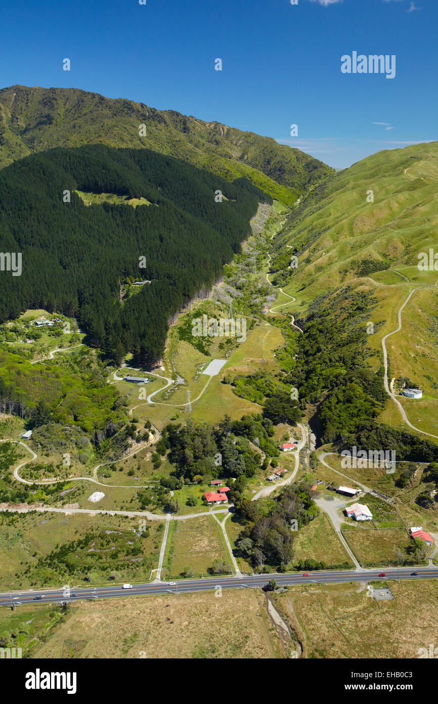 Projet d'autoroute de transmission Gully, itinéraire, Paekakariki, Côte Kapiti, au nord de Wellington, Île du Nord, Nouvelle-Zélande aérienne ; Banque D'Images