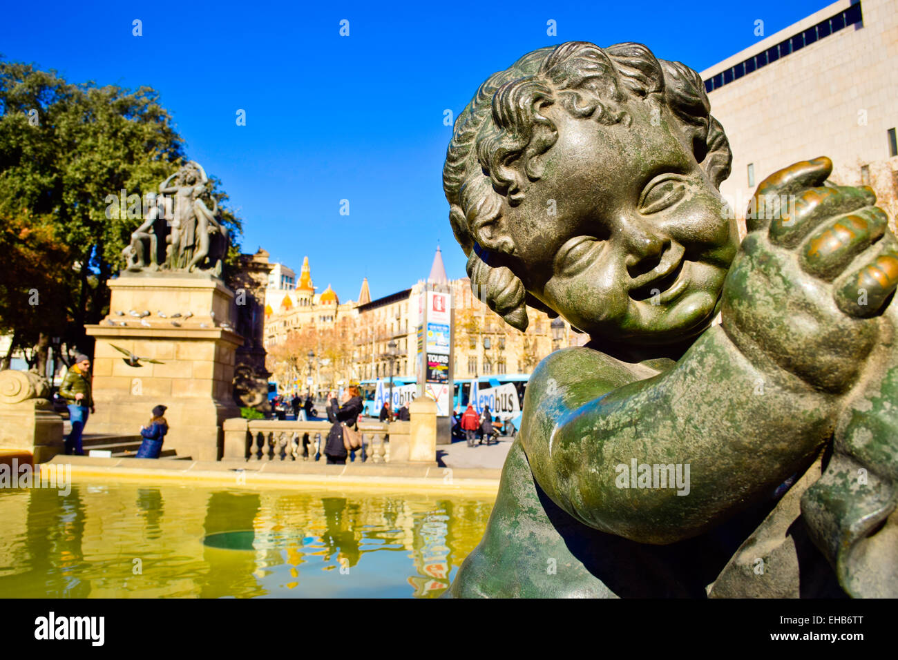 La Plaça Catalunya. Barcelone, Catalogne, Espagne. Banque D'Images