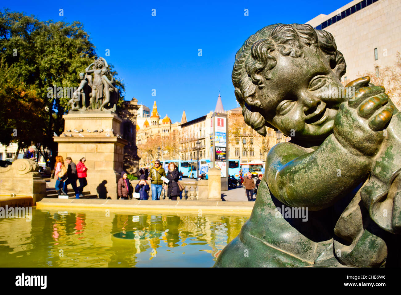 La Plaça Catalunya. Barcelone, Catalogne, Espagne. Banque D'Images
