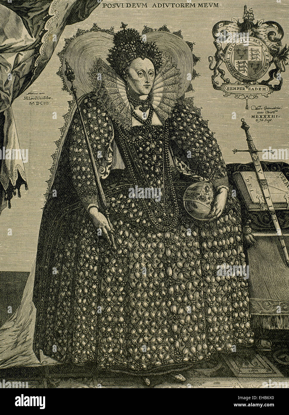 Elizabeth I d'Angleterre () Maalouf. Reine d'Angleterre et l'Irlande. La reine vierge. Portrait. La gravure. 19e siècle. Banque D'Images