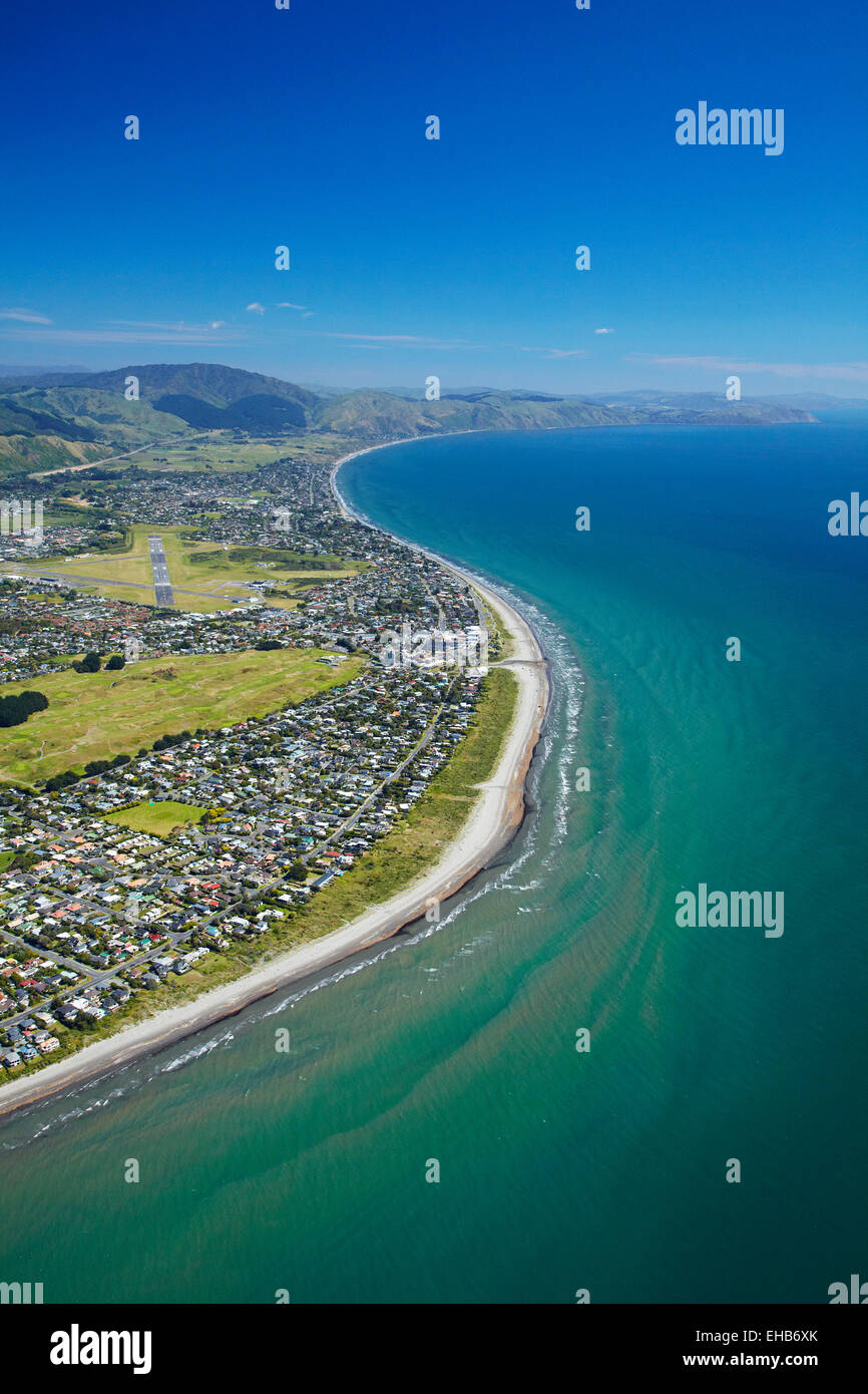 Paraparaumu Beach, Côte Kapiti, région de Wellington, Île du Nord, Nouvelle-Zélande - vue aérienne Banque D'Images