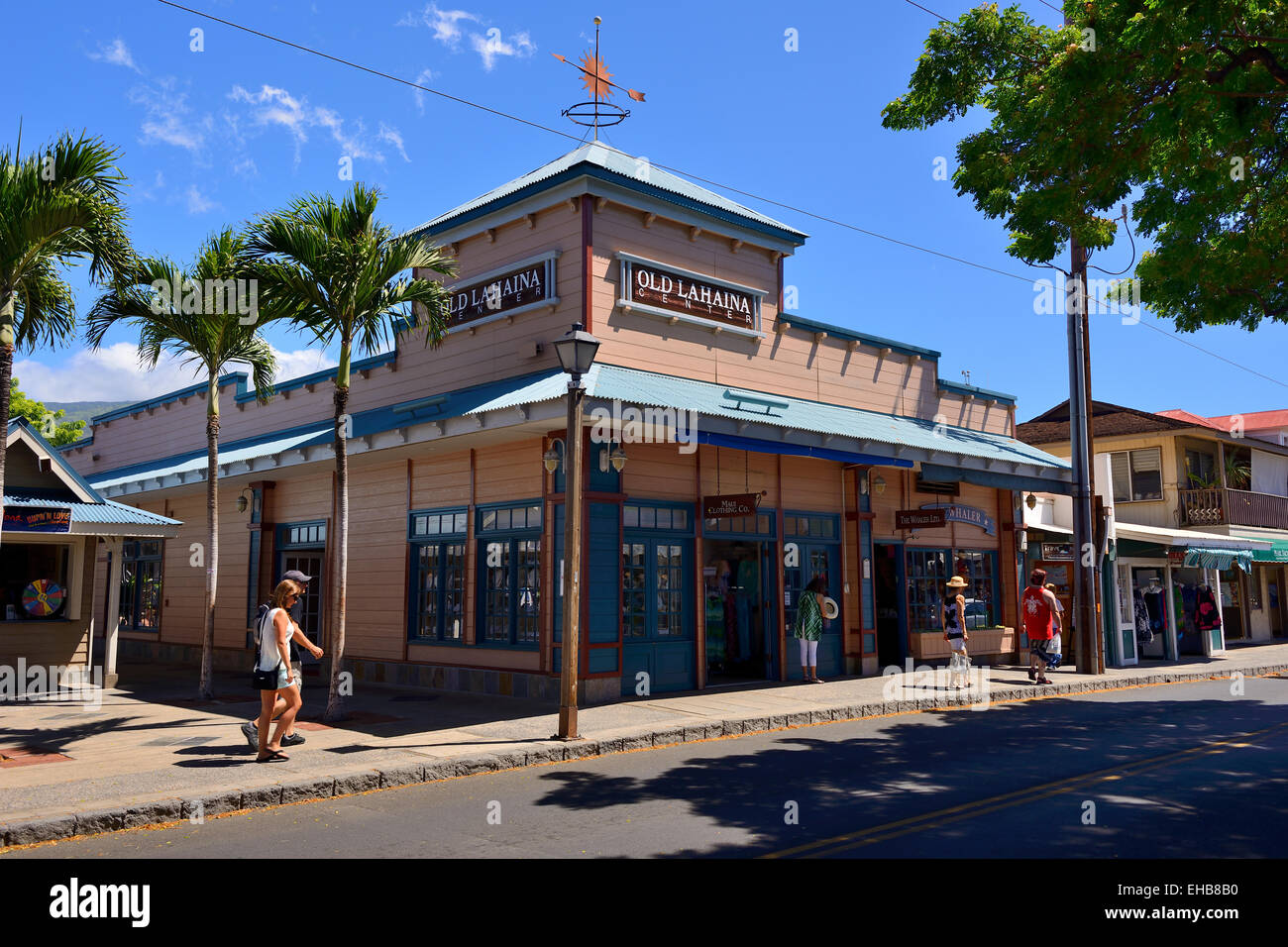 Boutiques et restaurants sur Front Street, Lahaina, Maui, Hawaii, USA Banque D'Images