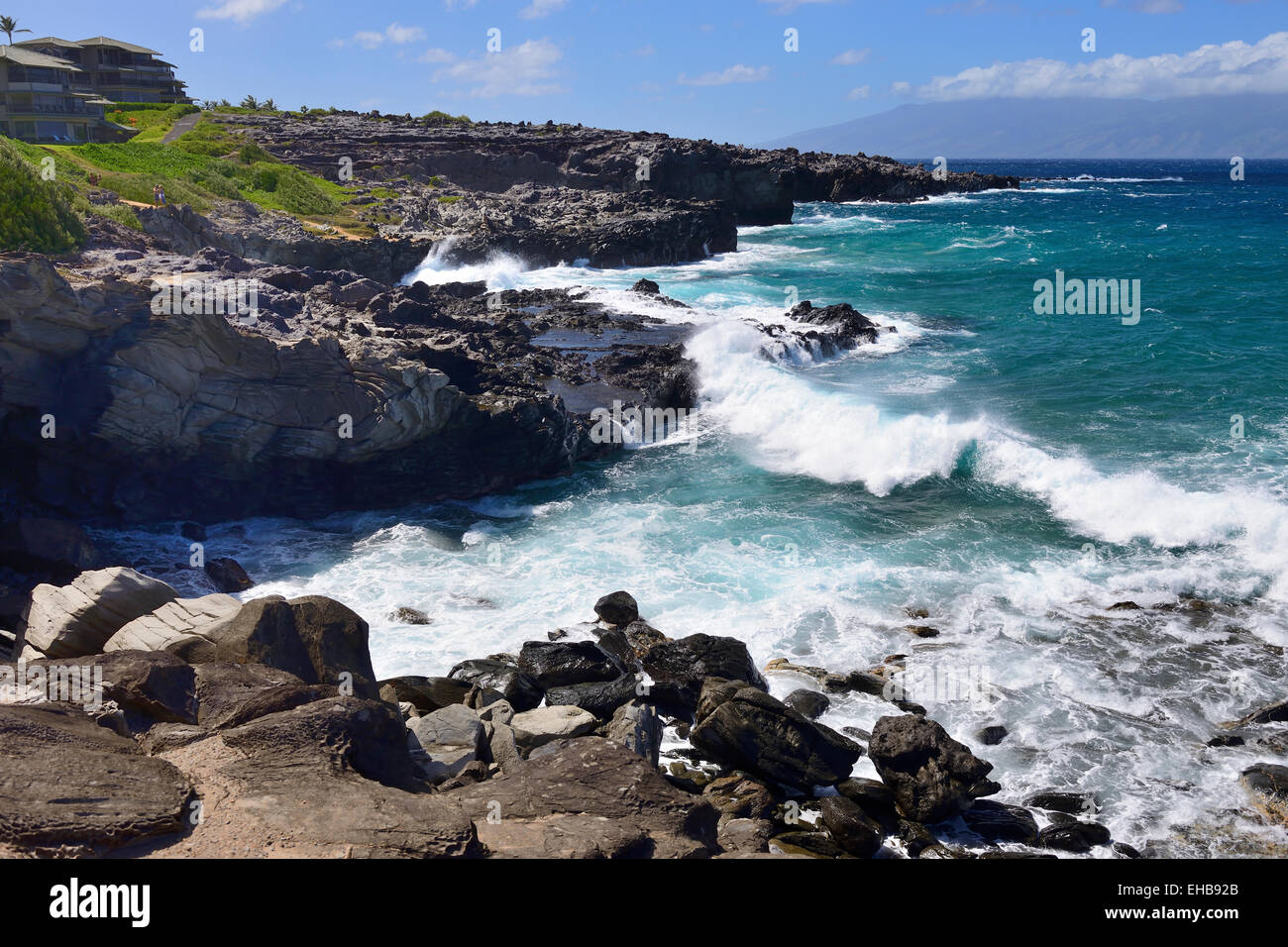 Sentier du littoral par Oneloa Kapalua Bay, Maui, Hawaii, USA Banque D'Images