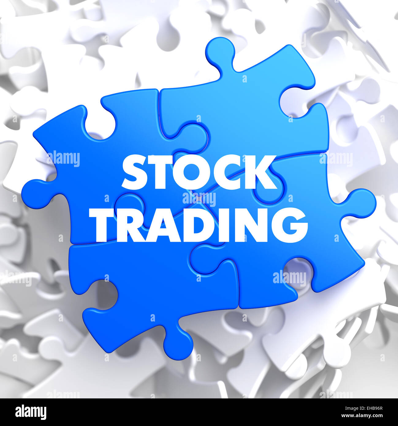 Stock Trading sur Puzzle bleu sur fond blanc. Banque D'Images