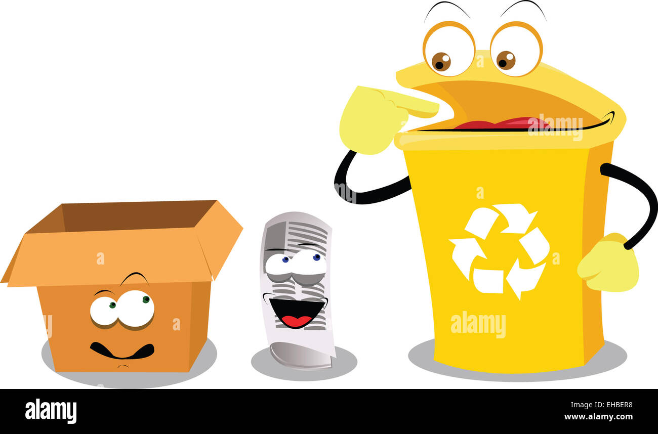 Un vecteur caricature représentant un drôle de bac de recyclage