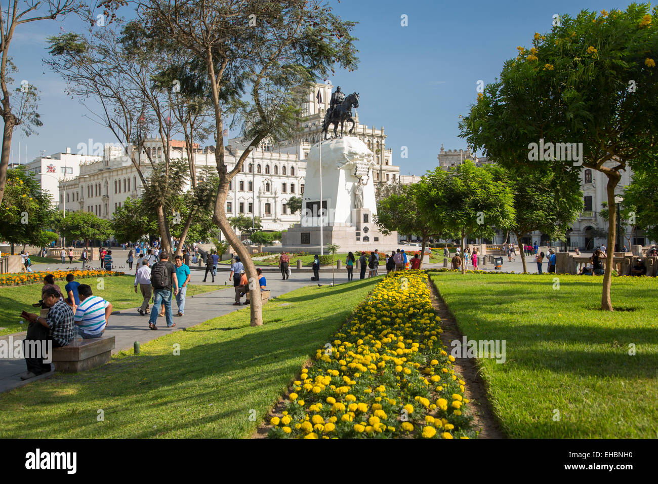 Plaza San Martin, statue, Jose de San Martin, Lima, Pérou Banque D'Images