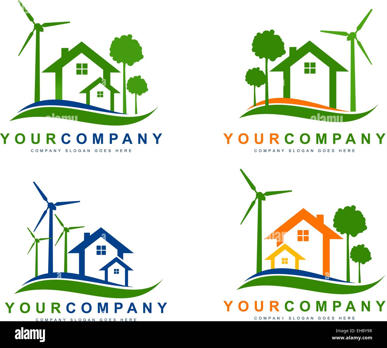 Respect de l'environnement de l'électricité. Maisons d'énergie éolienne durable logo. Éléments du vecteur de création Banque D'Images