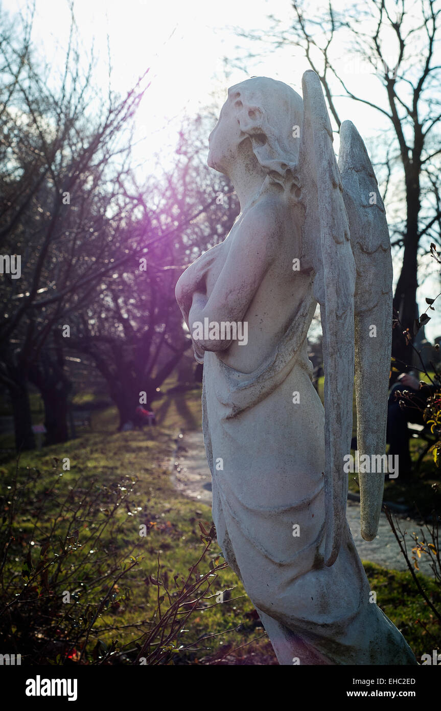 Une statue d'un ange au cimetière Vert-bois à Brooklyn, New York Banque D'Images