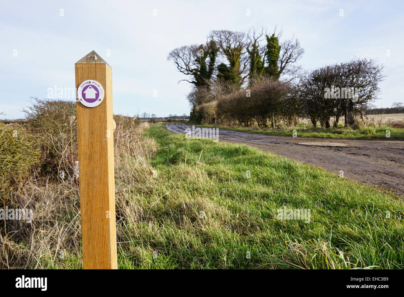 John Muir signe ainsi entre Tyninghame et Dunbar Banque D'Images