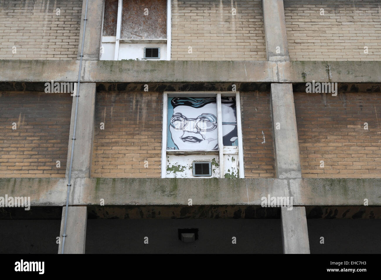 Les appartements Park Hill, le logement social et le bâtiment classé à Sheffield, en Angleterre, sont maintenant tous des projets d'architecture en béton vides Art murale Banque D'Images
