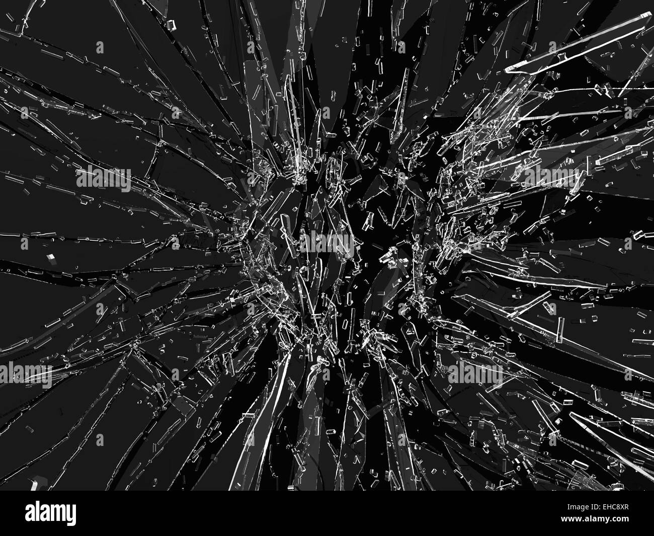 Des tessons de verre brisé ou sur noir Banque D'Images