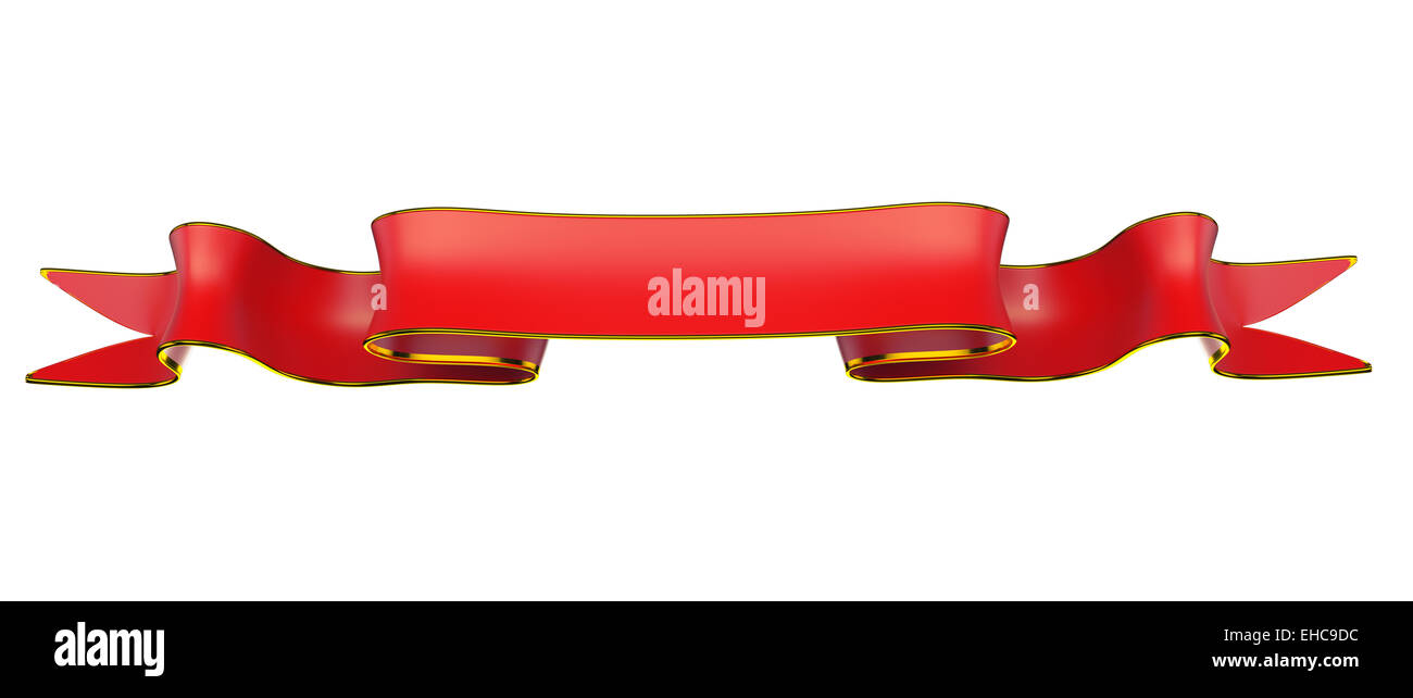 Ruban rouge avec liseré doré utile comme un insigne ou un emblème. On white Banque D'Images