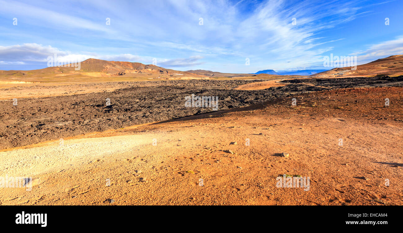 La lave solidifiée à Krafla région volcanique dans le Nord de l'Islande Banque D'Images